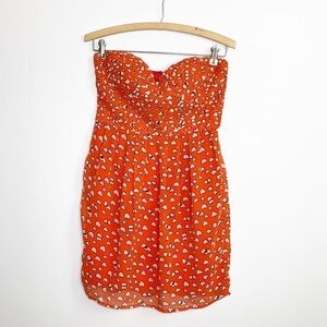 MINUET red/orange graphic art print strapless mini dress